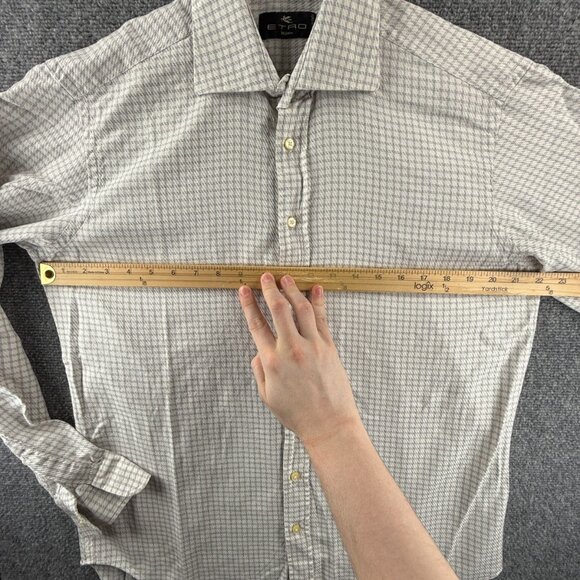 Etro Milano Italy Size 42 Button Up Shirt Long Sleeve Blue White Check Woven - Picture 5 of 14